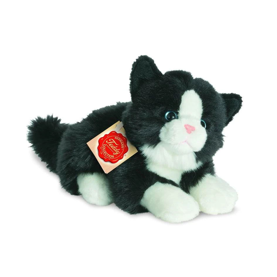 Teddy Hermann 90689 Katze Liegend Schwarz / Weiß Ca. 20cm Plüsch 3 Teddy Hermann 90689 Katze Liegend Schwarz / Weiß Ca. 20cm Plüsch